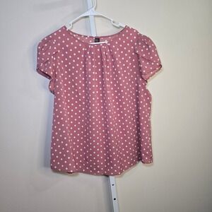 Emery Rose Polka Dot V-Neck Blouse Pink White Short Sleeve Top Plus Size 2XL
